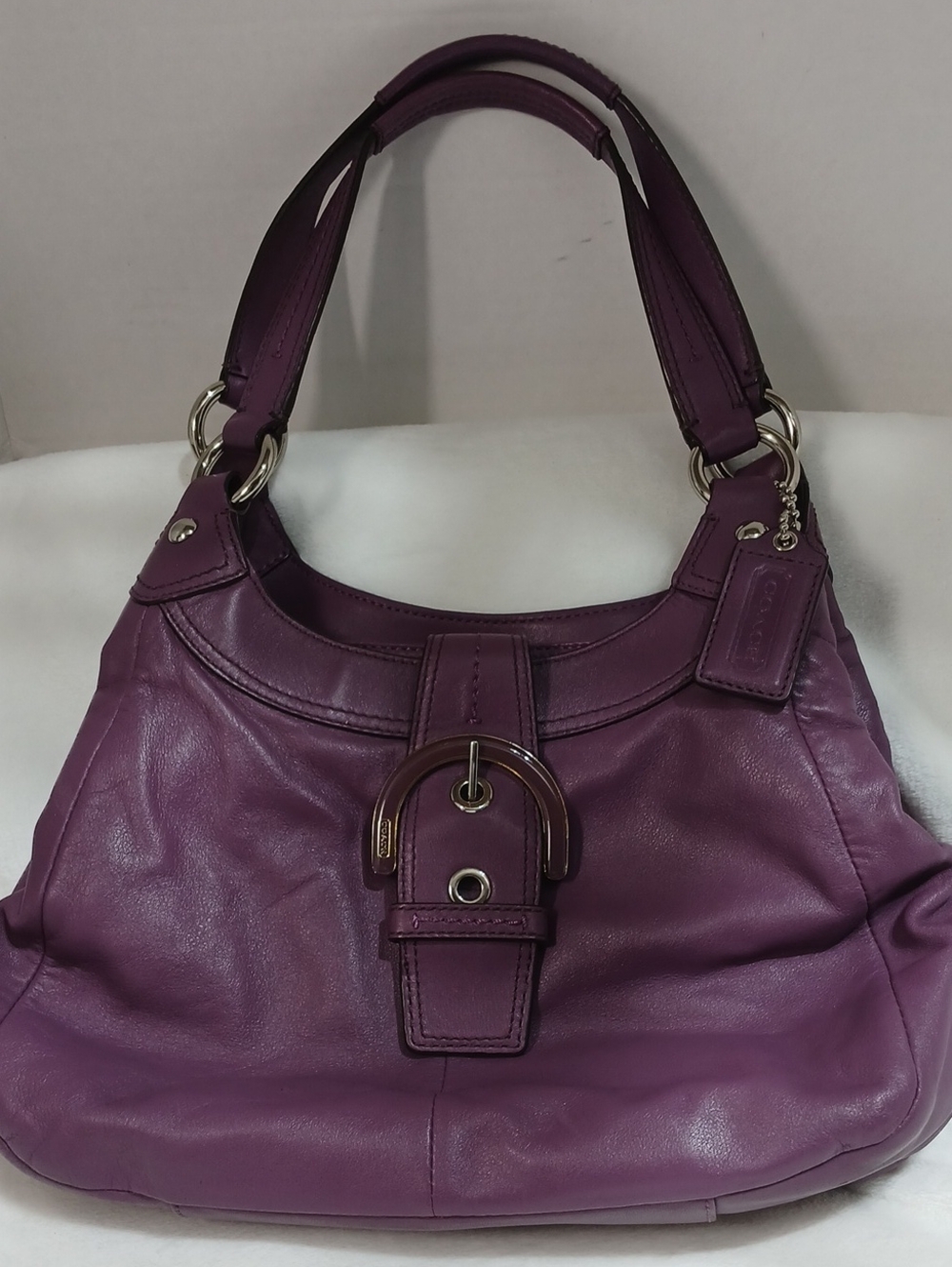 Vintage Purple Leather Shoulder Bag - Classic Buckle Hobo